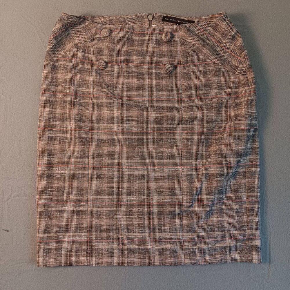 White House Black Market Womens 6 Skirt Plaid Pencil Modern Button
